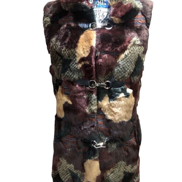 Boho Classy Eclectic Unique Street Style Multi Color Texture Faux Fur Vest Sz M - Picture 3 of 16